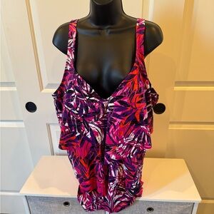 Catherines Black and Pink Mesh Tankini Top